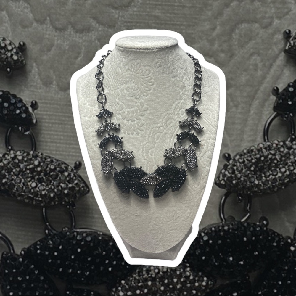 Mixit Gunmetal Leaf Black & Silver Necklace